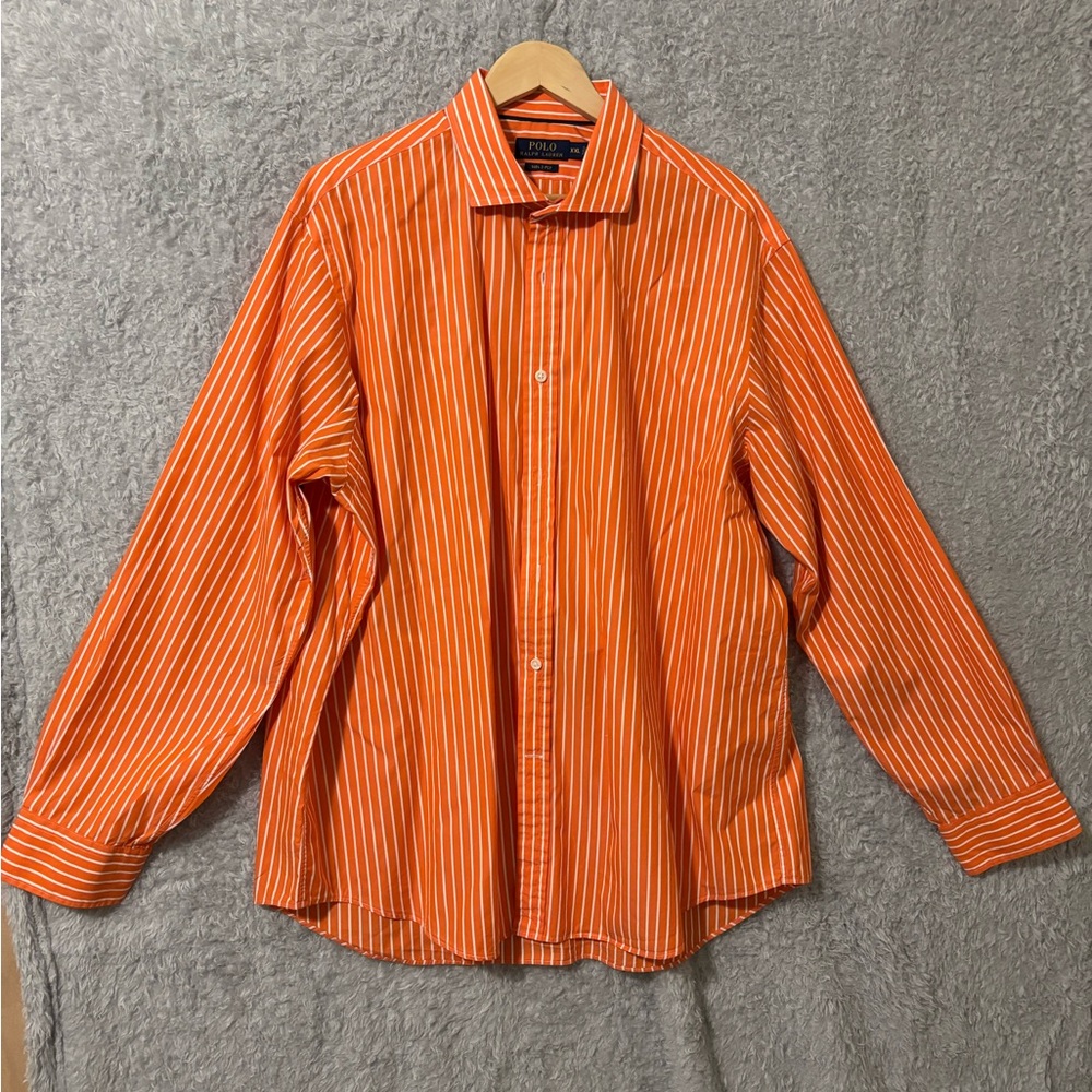 Ralph Lauren Men's Orange Striped Button Down Shirt